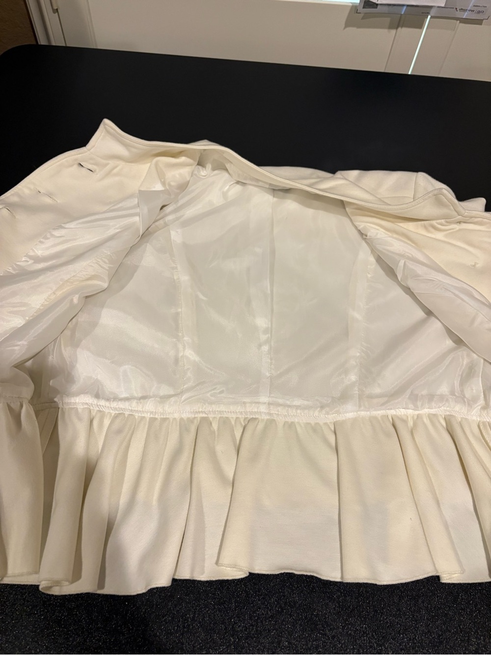 Women's Cream Ruffle-Trim Button Jacket - Picture 8 of 8